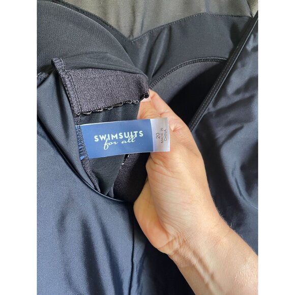 New! Swimsuits for All Black Mesh Round Neck One Piece Swimsuit Size 20 Skirt - Picture 4 of 8